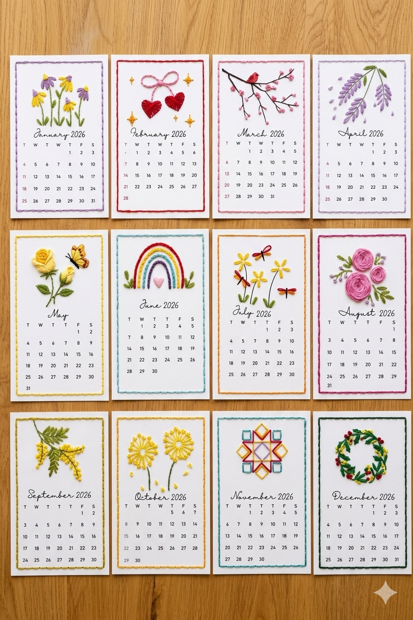 Embroidery DIY 2026 Calendar Kit
