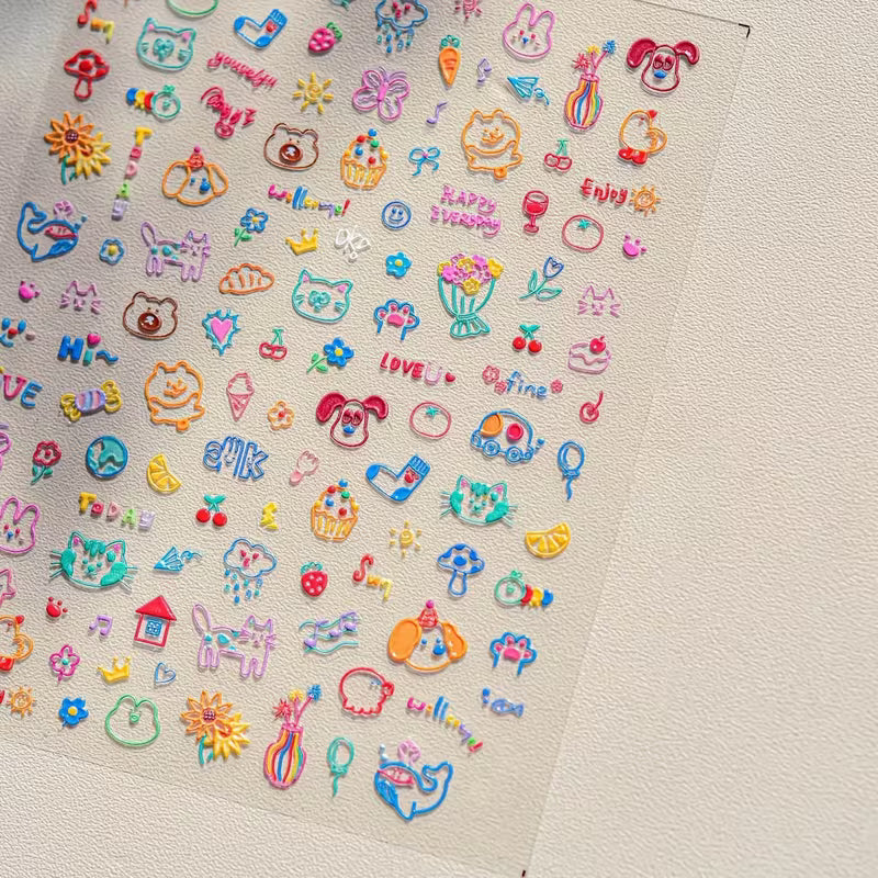 Reusable 5D Soft Relief Nail Art Stickers
