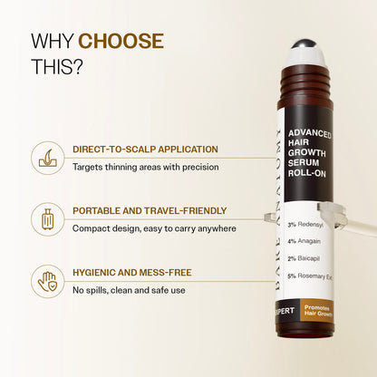 Advanced Hair Growth Serum Roll-On With 5% Rosemary, 4% Anagain, & 3% Redensyl - 25 ml