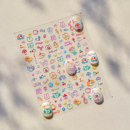 Reusable 5D Soft Relief Nail Art Stickers