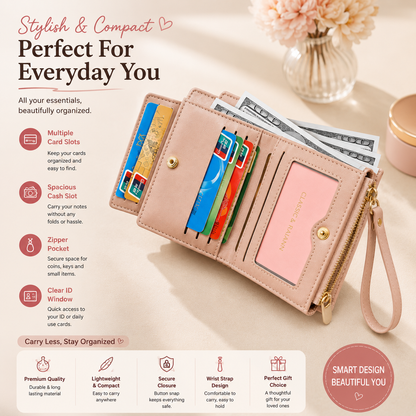 Pink Wallet With Detachable Card Holder
