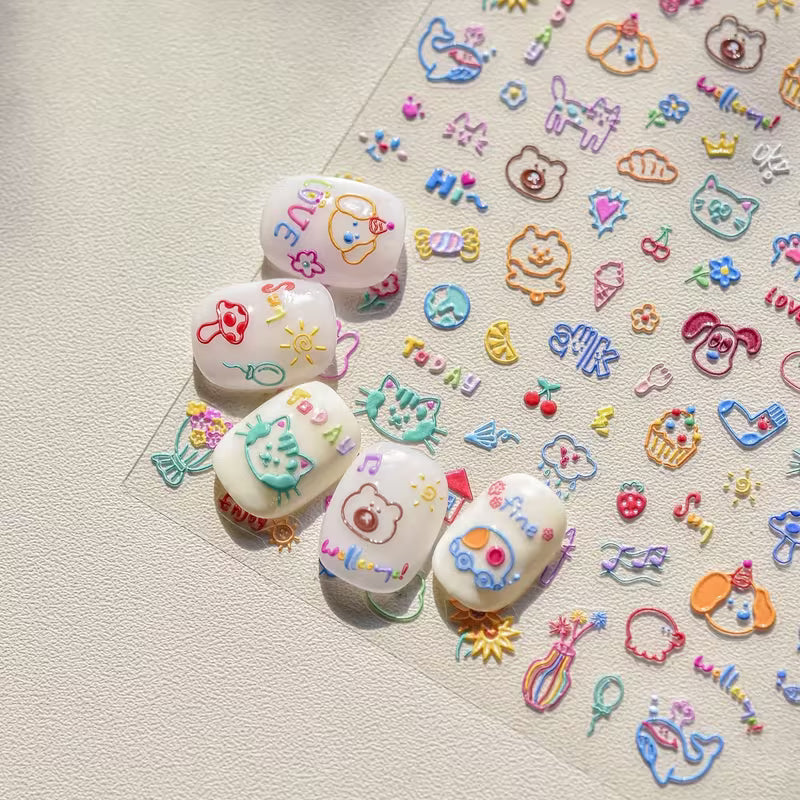 Reusable 5D Soft Relief Nail Art Stickers