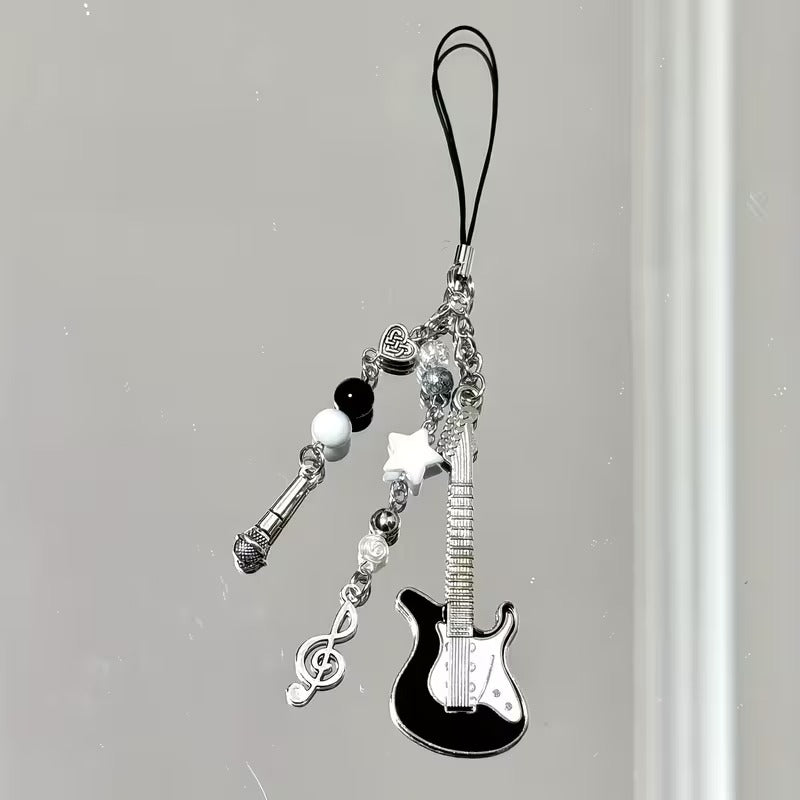 Punk Guitar Star Heart Keychain