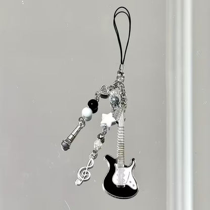 Punk Guitar Star Heart Keychain