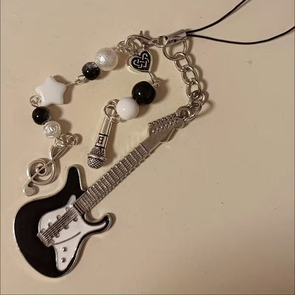 Punk Guitar Star Heart Keychain