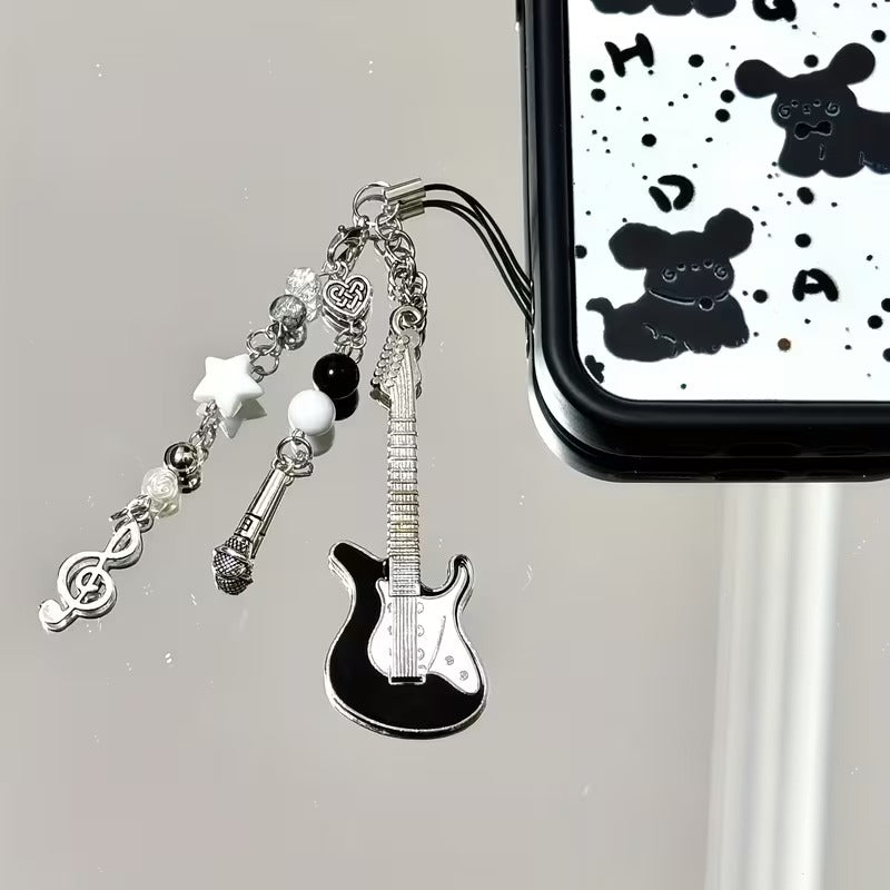 Punk Guitar Star Heart Keychain
