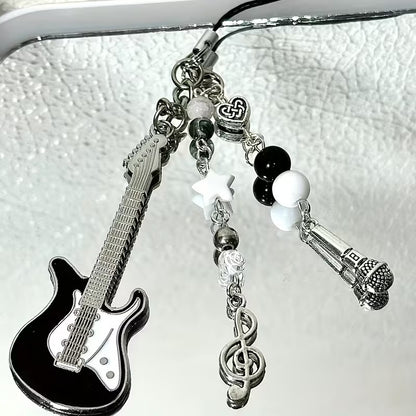 Punk Guitar Star Heart Keychain