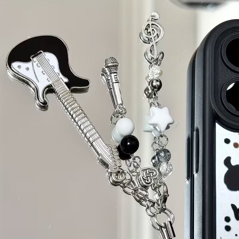 Punk Guitar Star Heart Keychain