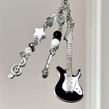Punk Guitar Star Heart Keychain