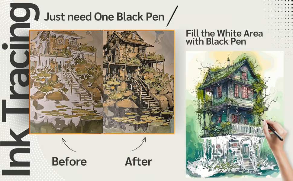 Ink Tracing Coloring Book - For Beginners & Stress Relief