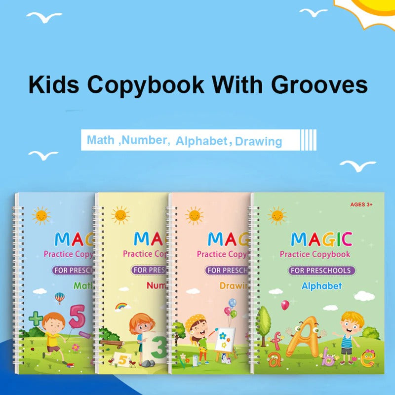 Disappearing Ink Pen Reusable Writing Groove Book for Kids