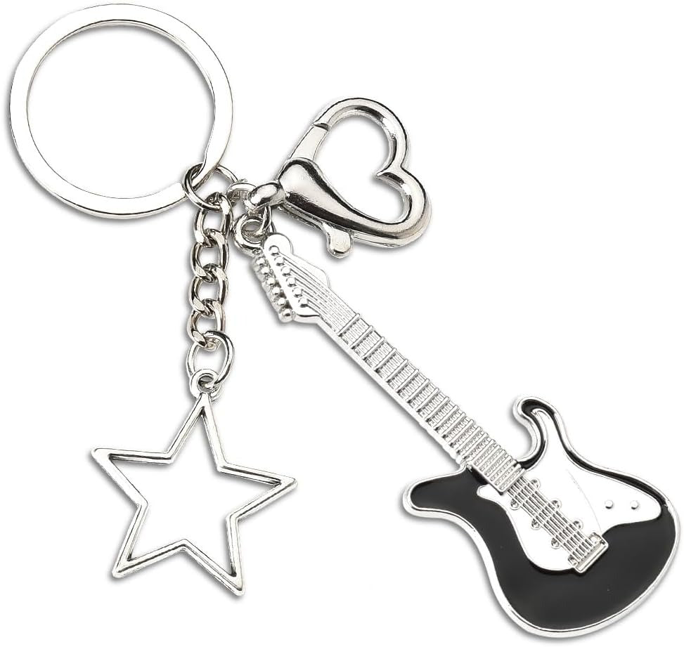 Punk Guitar Star Heart Keychain