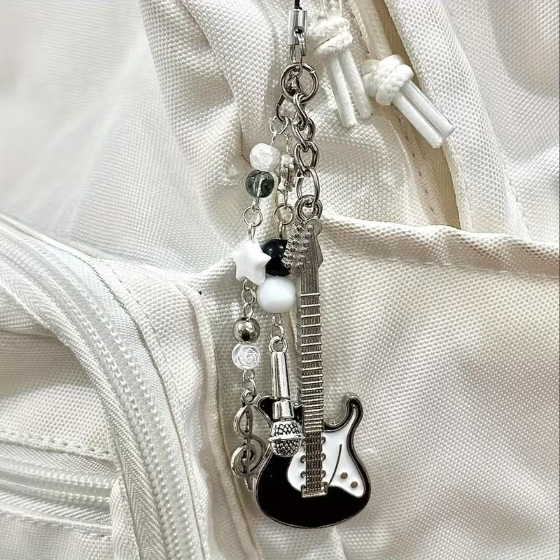 Punk Guitar Star Heart Keychain